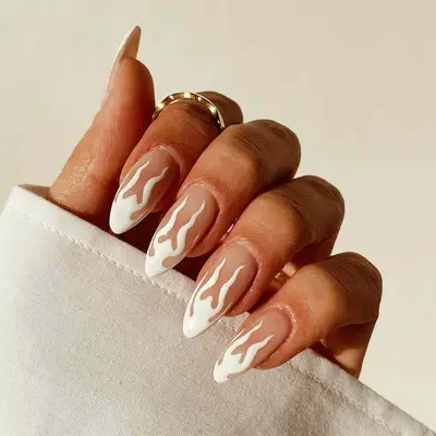 white flame nail art 