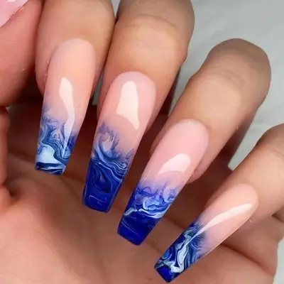 Pretty Coffin Nail Shape Manicure Watercolor Marble