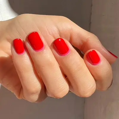 red and hot pink reverse french manicure