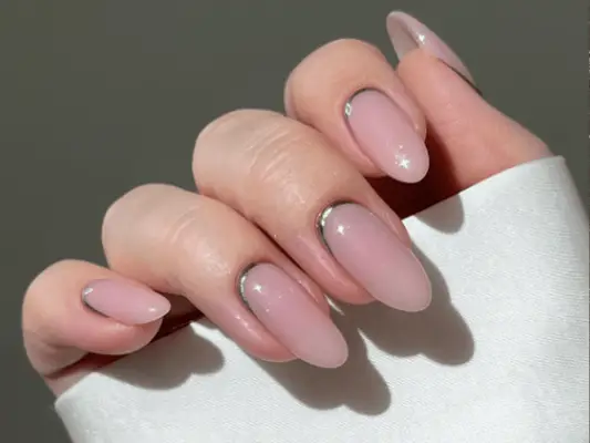 nude nails with silver cuticle accent