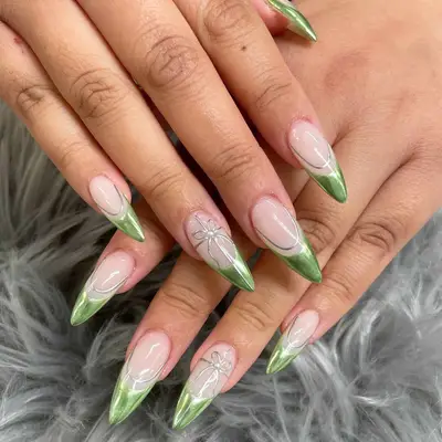 manicure with french tip chrome green christmas nails