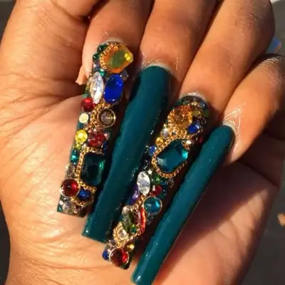 a bedazzled jewelry box manicure