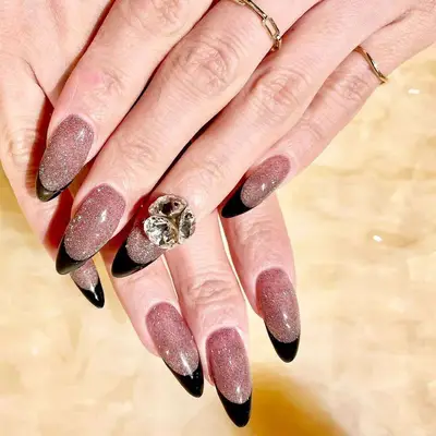 sparkly black french nails