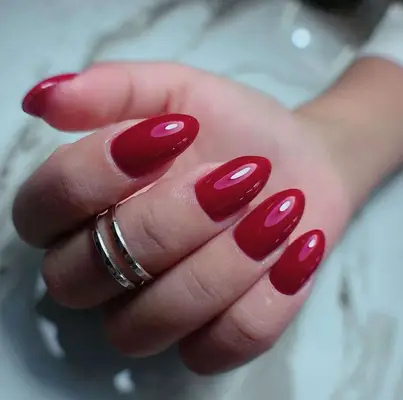 ruby red almond manicure
