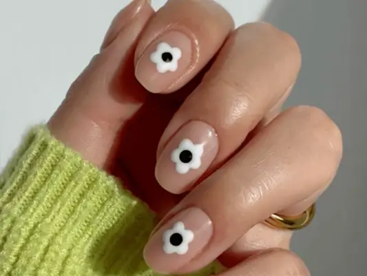 short white floral nails