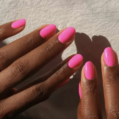 Close up of a solid bubblegum pink mani