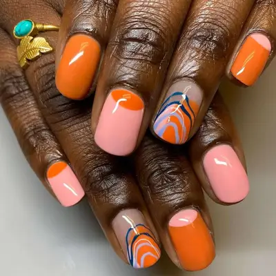 orange and peach short nails