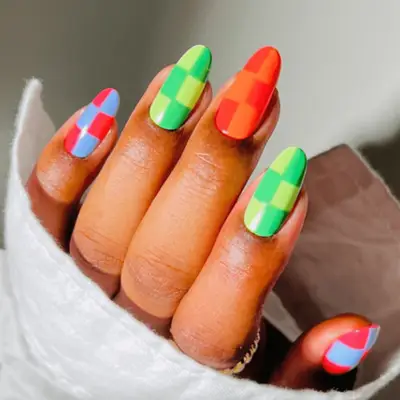 Berry nails with gold accents