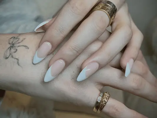 close-up on a deep French manicure