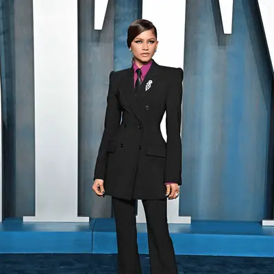 Zendaya at the Vanity Fair afterparty wearing a tailored suit