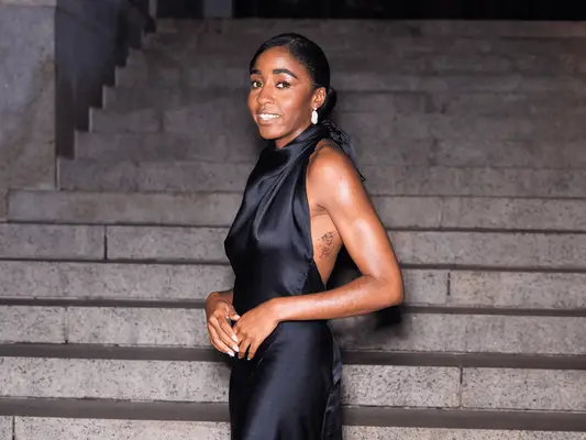 Ayo Edebiri wearing Loewe black gown at the CFDA Awards