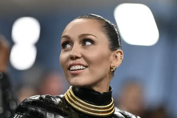 A close-up of Miley Cyrus at the 2025 Met Gala.