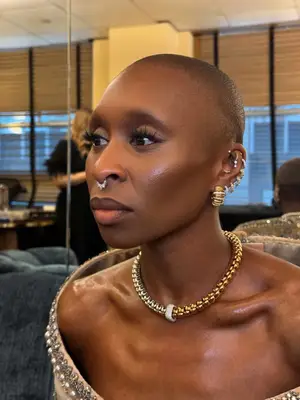 Cynthia Erivo shows off her makeup in a behind-the-scenes photo from the 2025 Tony Awards.