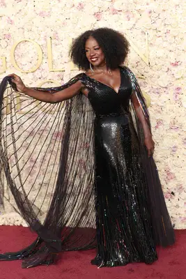 Viola Davis in a shimmery black gown at the 2025 Golden Globe Awards