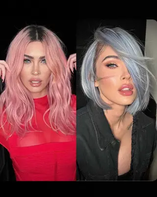 Megan Fox with pink and blue hair