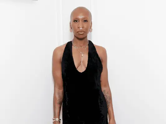 Cynthia Erivo wearing a black dress