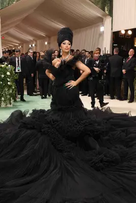 Cardi B wears a black tulle gown with ultra-voluminous 360 train to the 2024 Met Gala