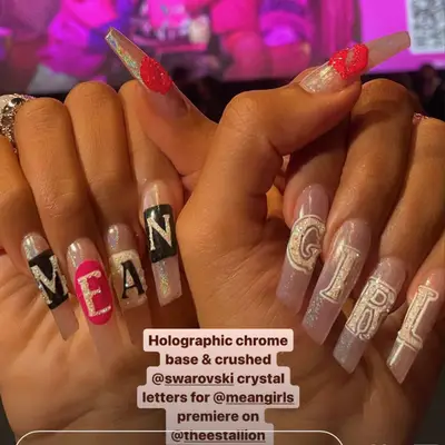 up close photo of Megan thee stallions mean girl burn book manicure