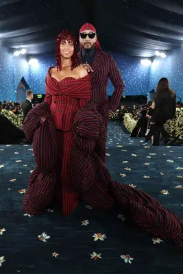 Alicia Keys and Swizz Beats wear red pinstriped suits to the 2025 Met Gala