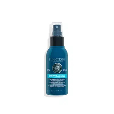 loccitane dry shampoo mist on white background