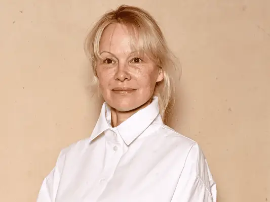 Pamela Anderson wearing a white shirt
