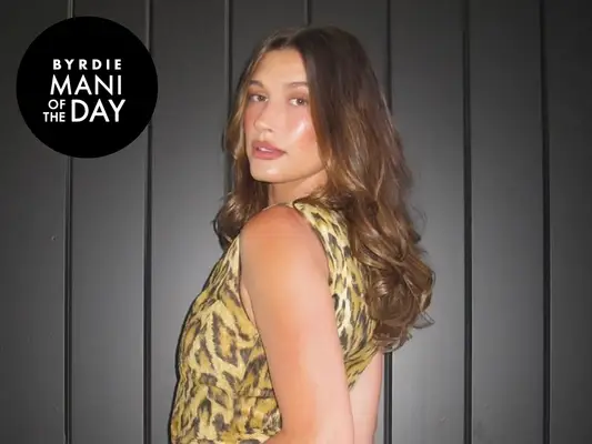 Hailey Bieber wearing an animal print dress