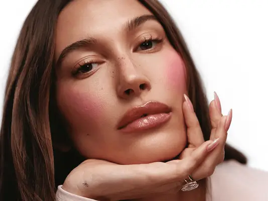 Hailey Bieber wearing pink