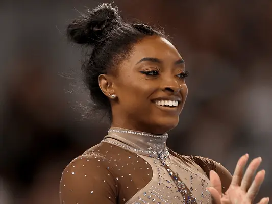 Simone Biles at a gymnastics competition.