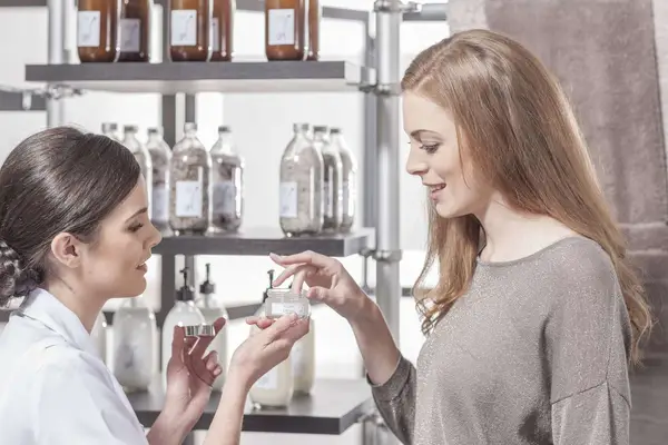 Woman testing beauty products