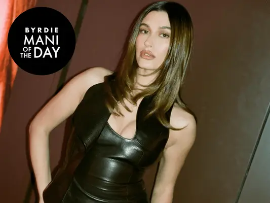 Hailey Bieber wearing a leather dress