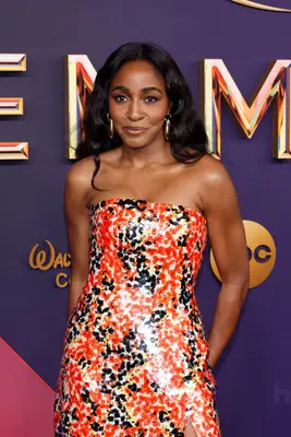 Ayo Edebiri attends the 76th Primetime Emmy Awards at Peacock Theater