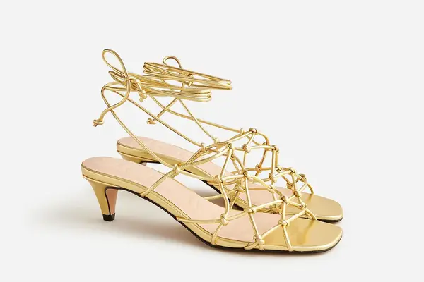 lace up kitten heels metallic strappy