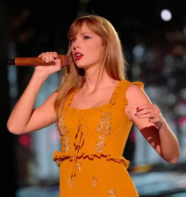 Taylor Swift performing during her Eras tour 2023.