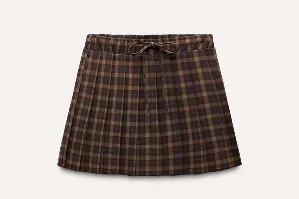 Zara MINI CHECKED PLEATED SKIRT