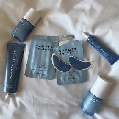 Several blue Summer Fridays products together 