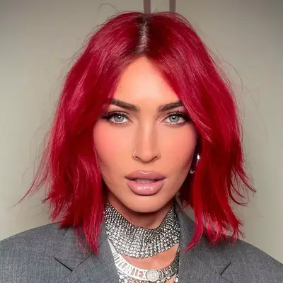 Megan fox with a red velvet bob haircut