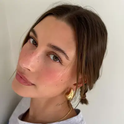 Hailey Bieber with strawberry makeup