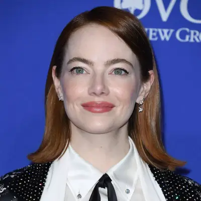 Emma stone with her red hair in a retro flippy bob 