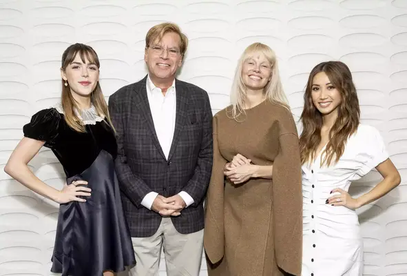 iernan Shipka, Aaron Sorkin, Pamela Anderson and Brenda Song attend the SAG-AFTRA special screening of 