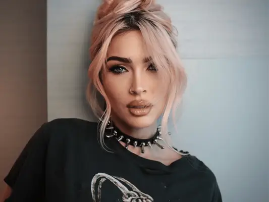 Megan Fox wearing an updo and spiky collar