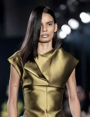 a model with frosted blue-brown lips