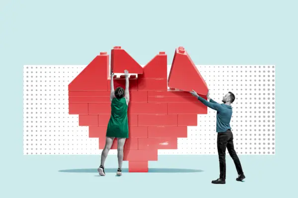 Concept of build relationship. Art collage.