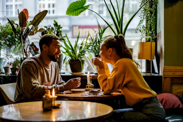 Couple on a weekend date at cute cafe