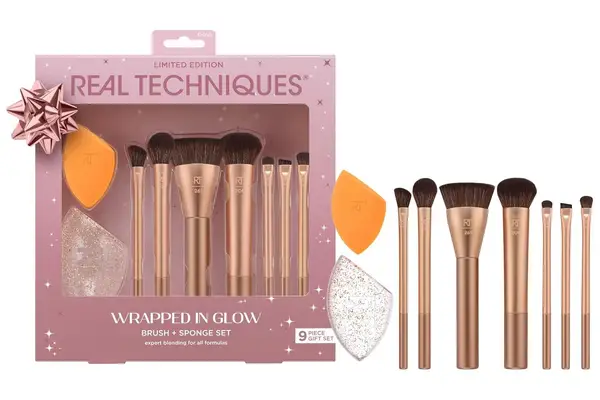 Amazon Real Techniques Wrapped In Glow Brush + Sponge 9 Piece Holiday Gift Set