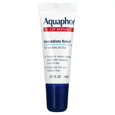 Aquaphor lip repair on white background