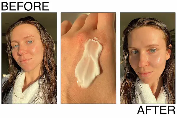 Person Before And After Applying La Roche-Posay Toleriane Double Repair Face Moisturizer