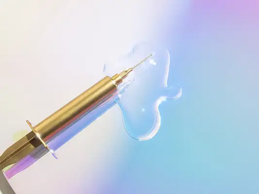 Close up of a syringe on a pastel background
