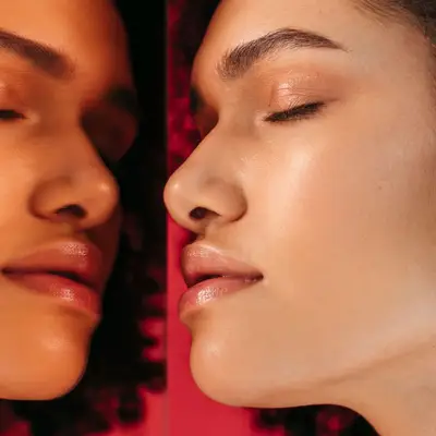 woman with glossy skin