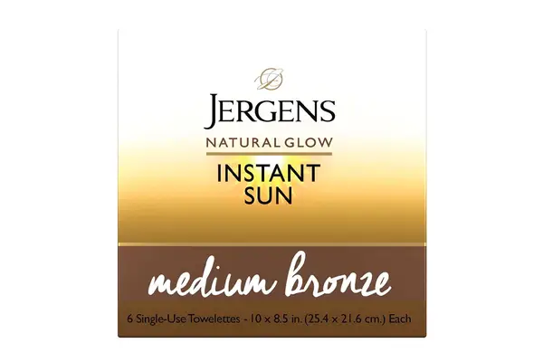 Jergens Natural Glow Instant Sun Sunless Tanning Towelettes, Single-Use Self Tanner Wipes for Flawless, Natural-Looking Color, 6 Count