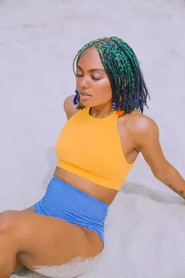 Black woman in bathing suit